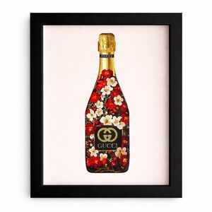 Luxury Inspired Floral Bottle Wall Art Black Frame 9x11 Glam Decor